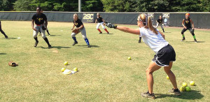 Coach Cassady (Birmingham Southern) works drills with the Lady Giants